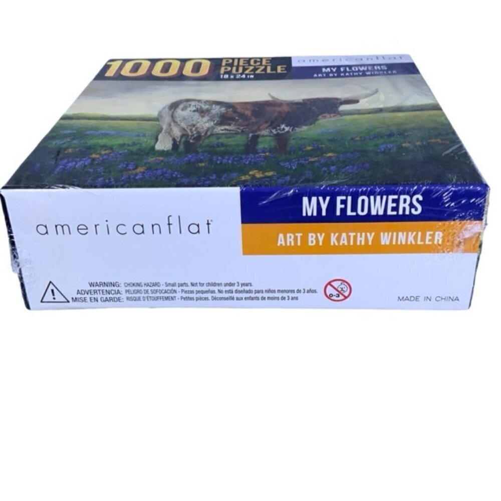 AmericanFlat Jigsaw Puzzle My Flowers Cow Farm 1000 Pc New Sealed NIB 18 x 24 in - Picture 8 of 15